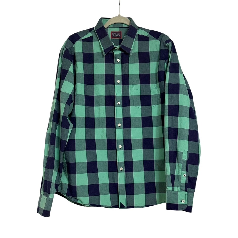 UNTUCKIT Bonarda Button Up Shirt‎ Green Blue Buffalo Plaid Size Large